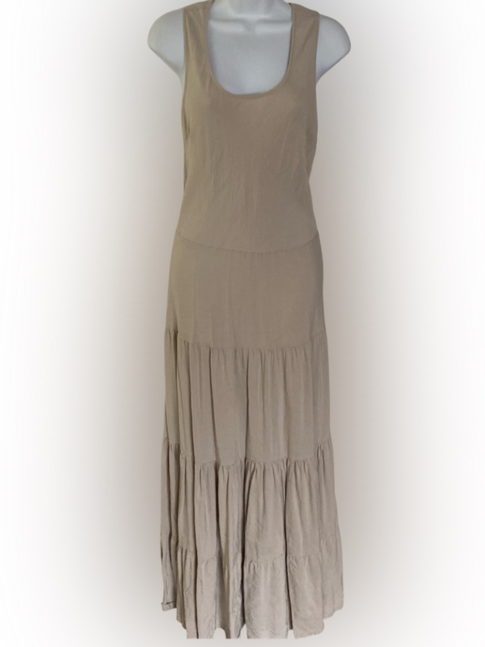 Soft Surroundings Linen-Blend Scoop Neck Dress Light Beige- 12 tan linen blend - Picture 2 of 5